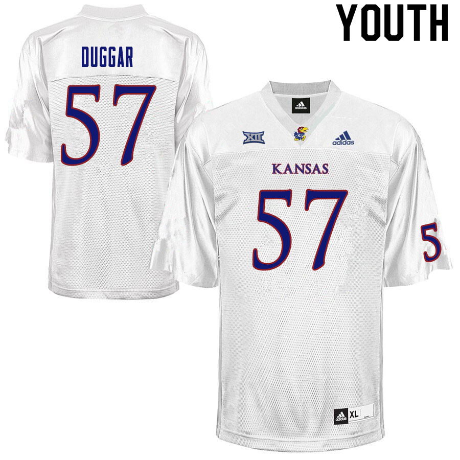 Youth #57 Emory Duggar Kansas Jayhawks College Football Jerseys Sale-White